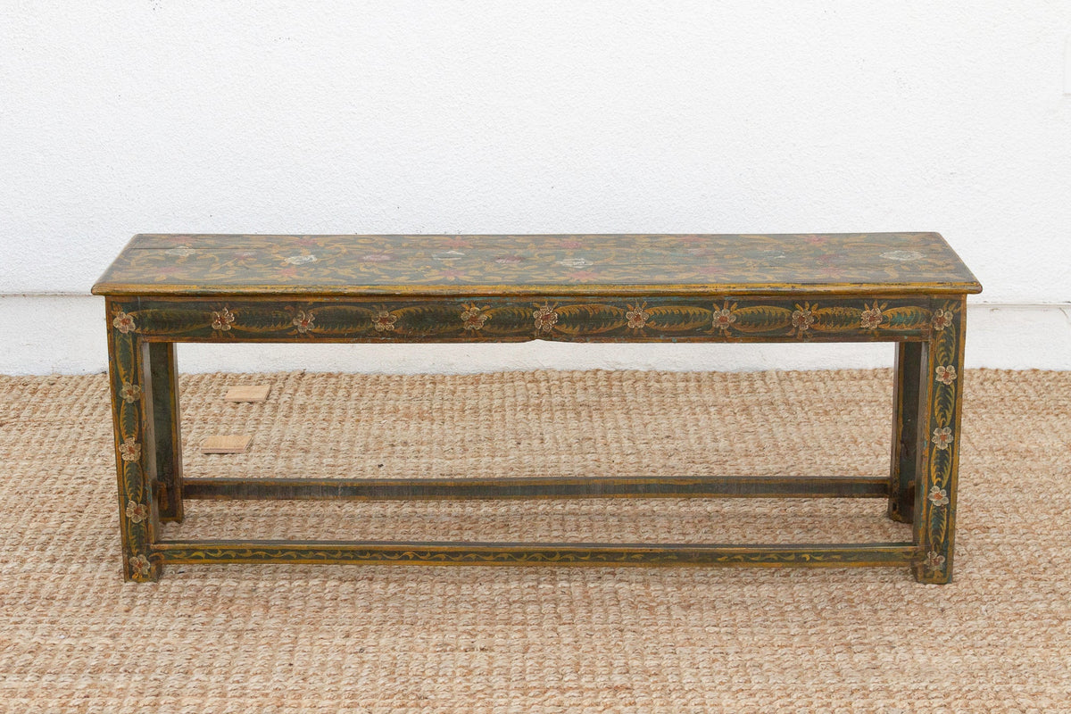 Vintage Jaipur Garden Floral Painted Bench