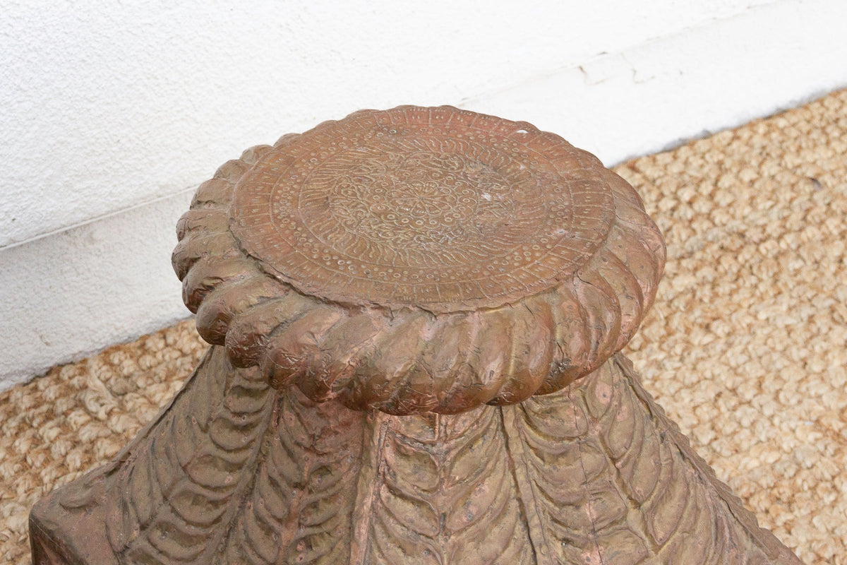 Pair of Antique Indian Pedestals with Engraved Metal
