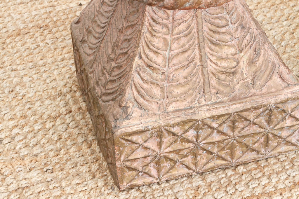 Pair of Antique Indian Pedestals with Engraved Metal