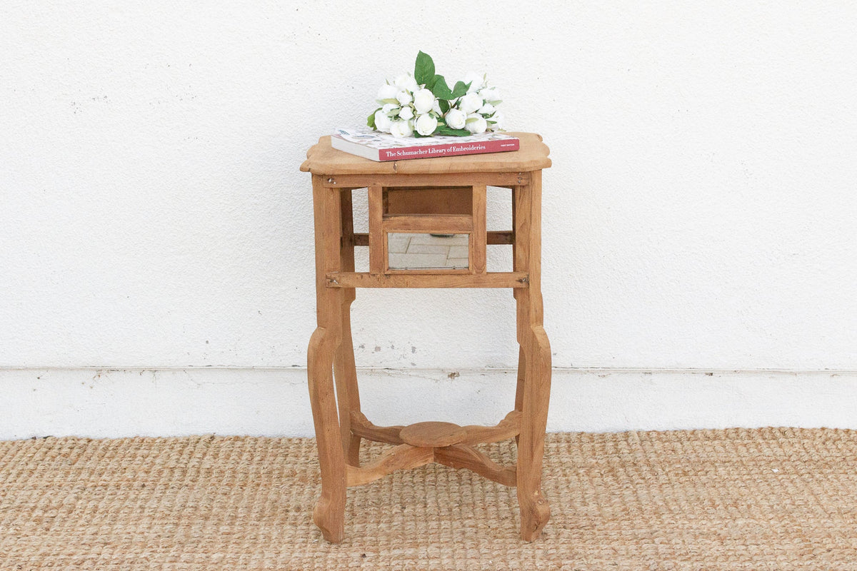Small Antique Teak Colonial Mirror Side Table