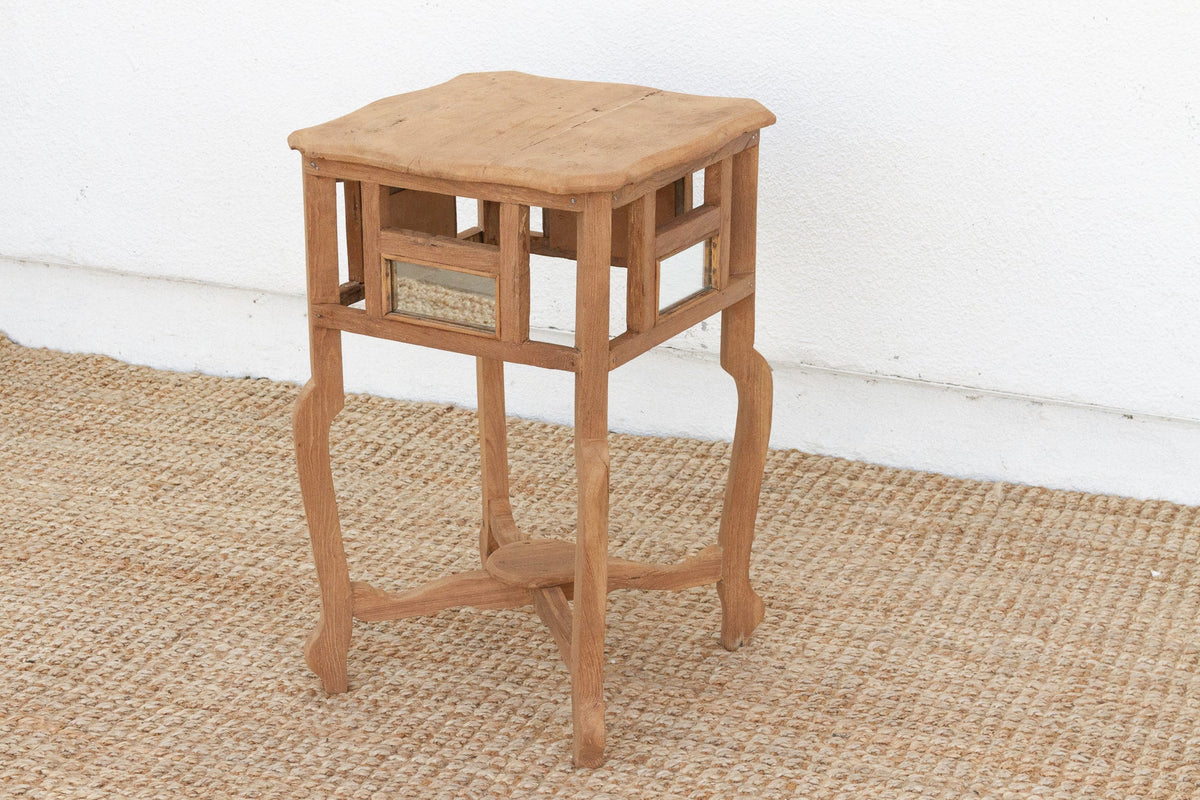 Small Antique Teak Colonial Mirror Side Table