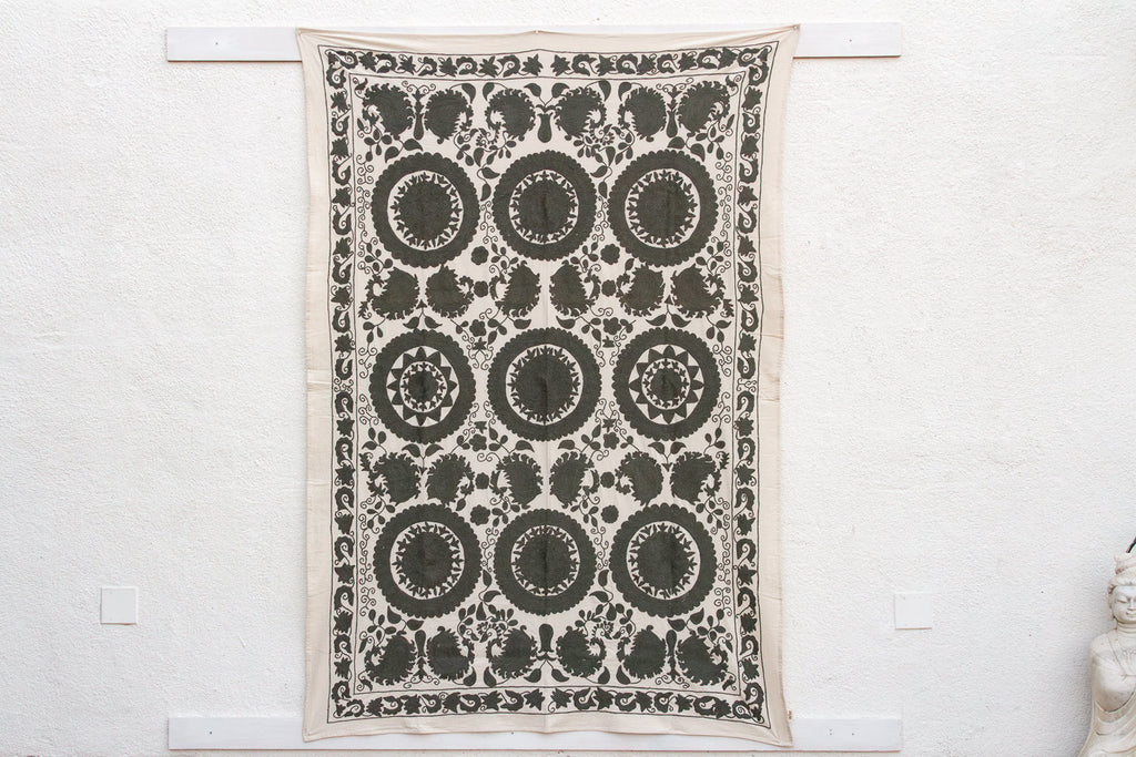 Stone Medallion Hand-Embroidered Suzani Throw