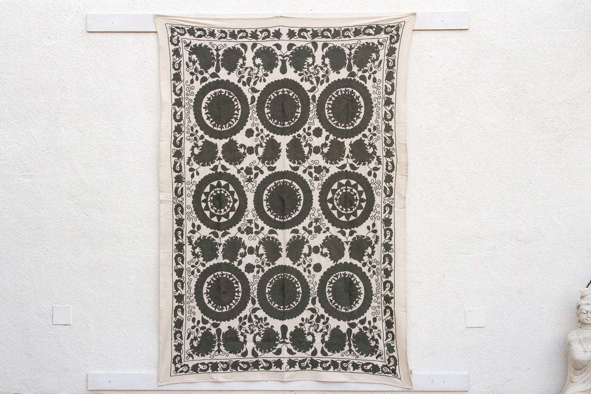 Stone Medallion Hand-Embroidered Suzani Throw