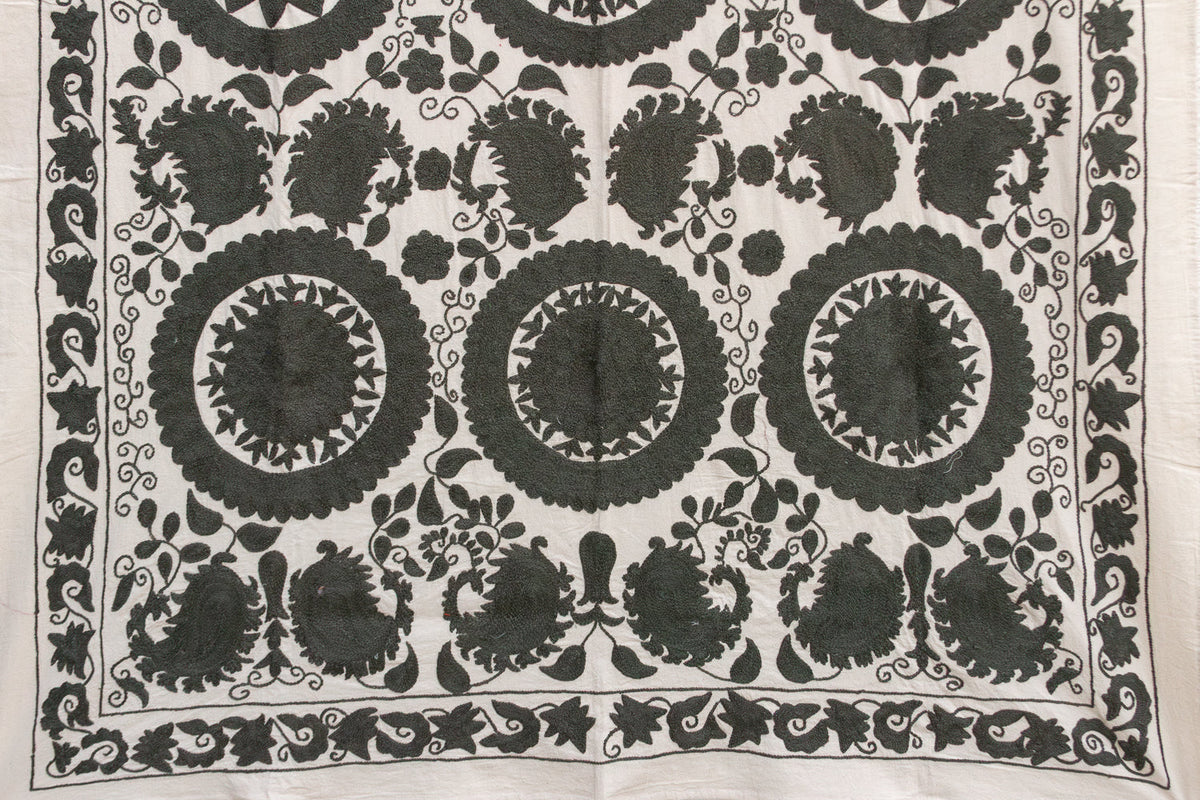 Stone Medallion Hand-Embroidered Suzani Throw
