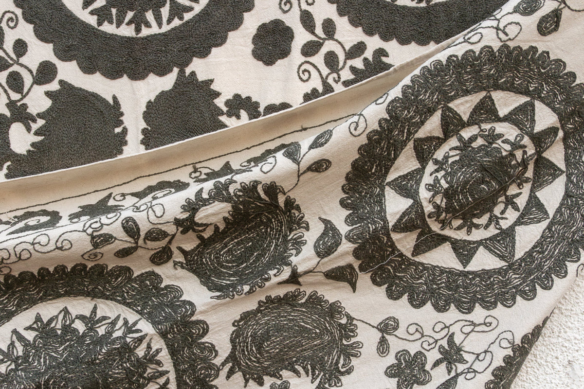 Stone Medallion Hand-Embroidered Suzani Throw