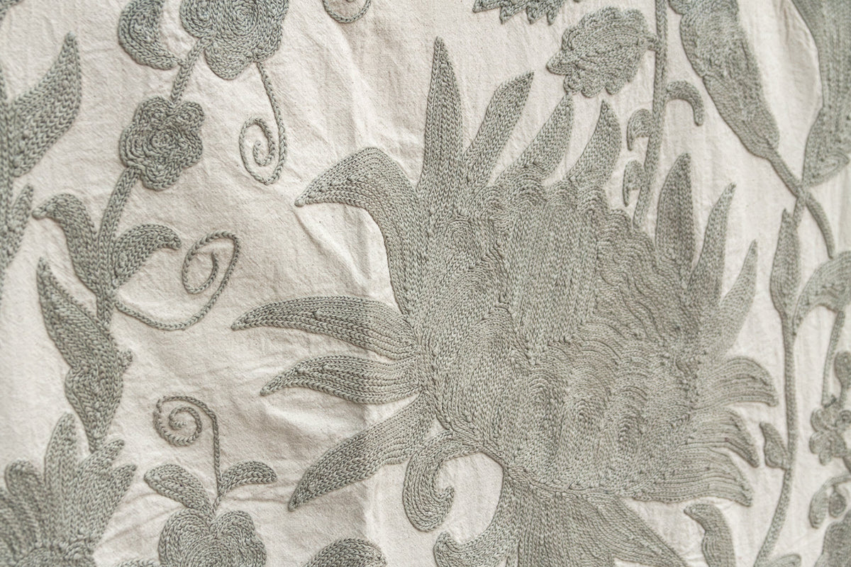 Exquisite Pearl Tone Hand-Embroidered Suzani Throw