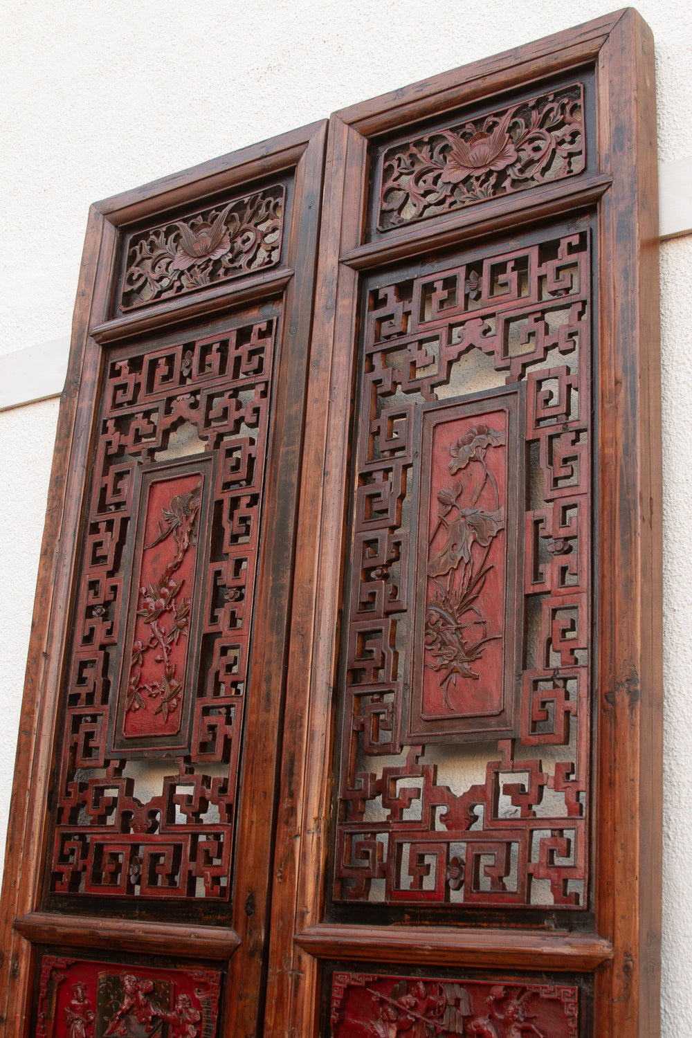 Monumental 103" Tall Chinese Lattice Door Screens, A Pair