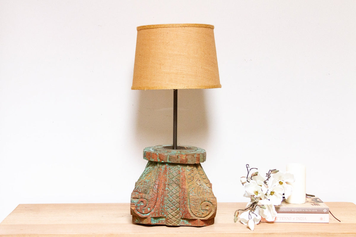 Antique Indo-French Architectural Column Lamp