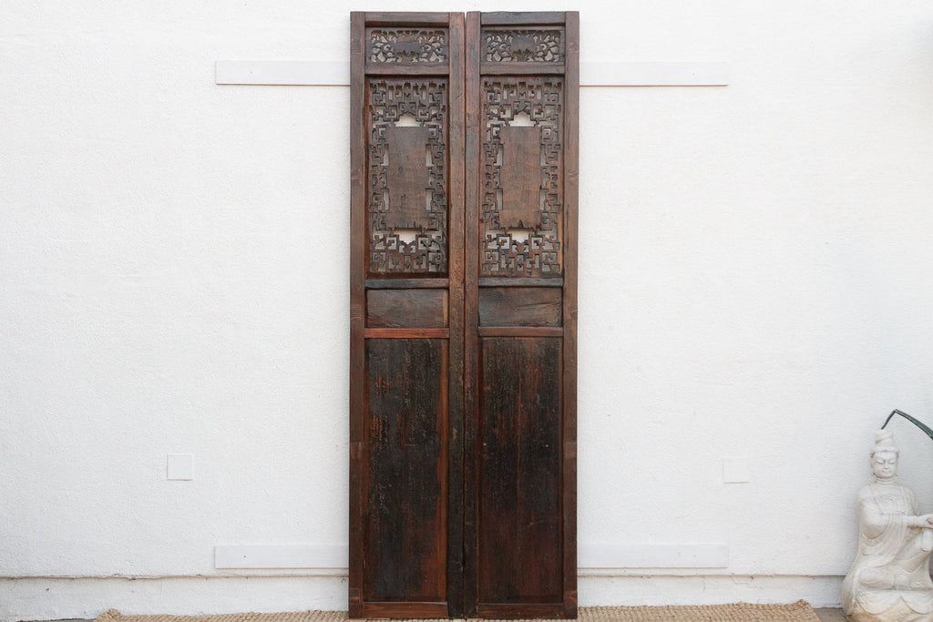 Monumental 103" Tall Chinese Lattice Door Screens, A Pair