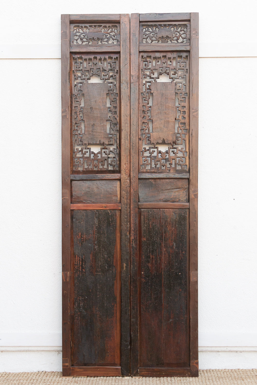 Monumental 103" Tall Chinese Lattice Door Screens, A Pair