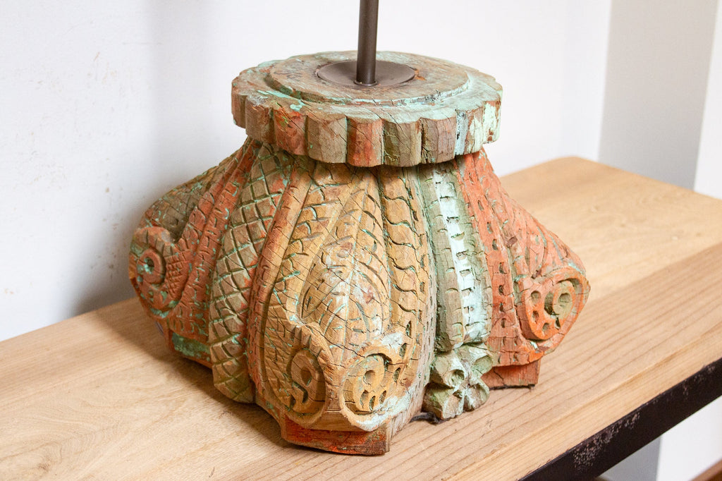 Antique Indo-French Architectural Column Lamp