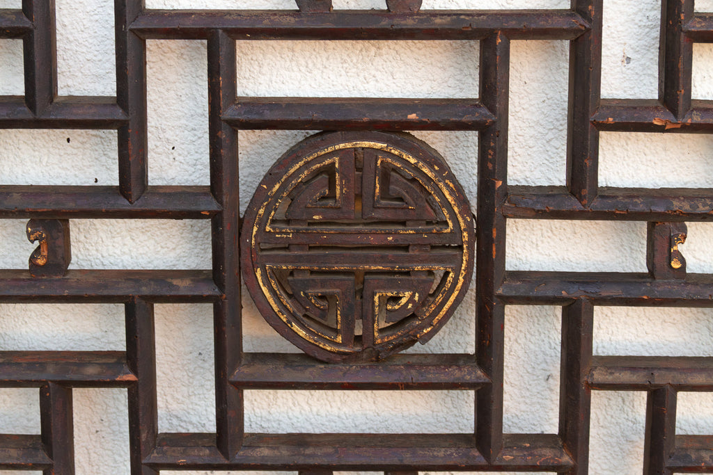 Pair of Large Finely Carved "Shou" Lattice Screens