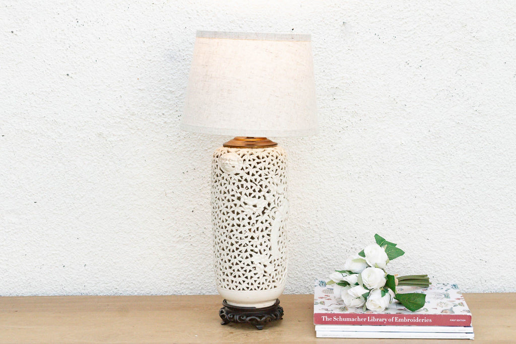 Alabaster White Lattice Bloom Porcelain Lamp