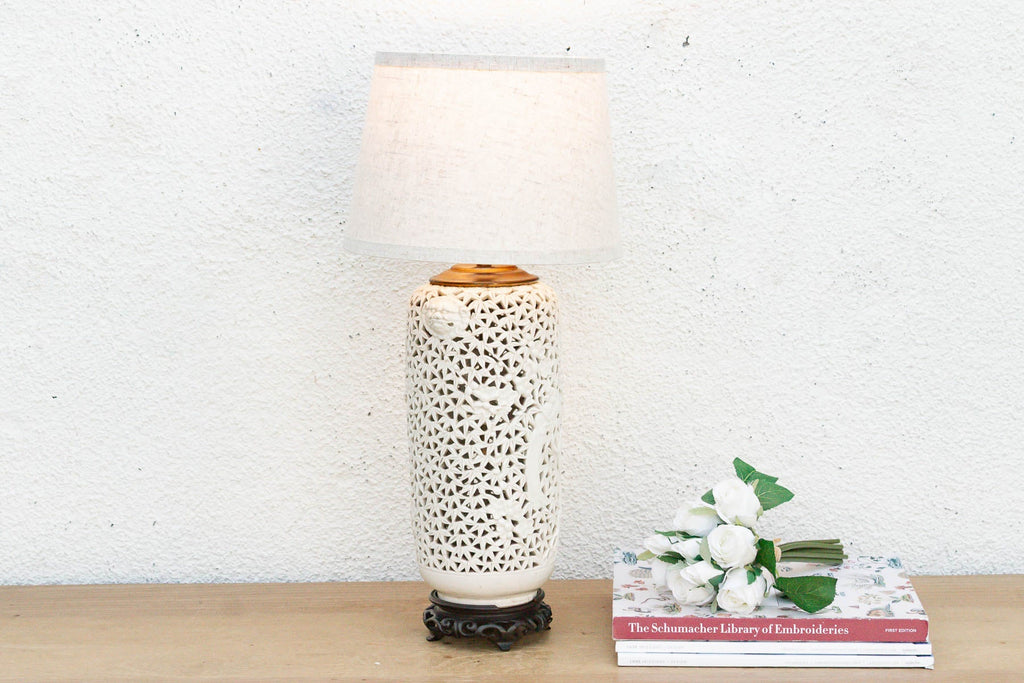 Alabaster White Lattice Bloom Porcelain Lamp