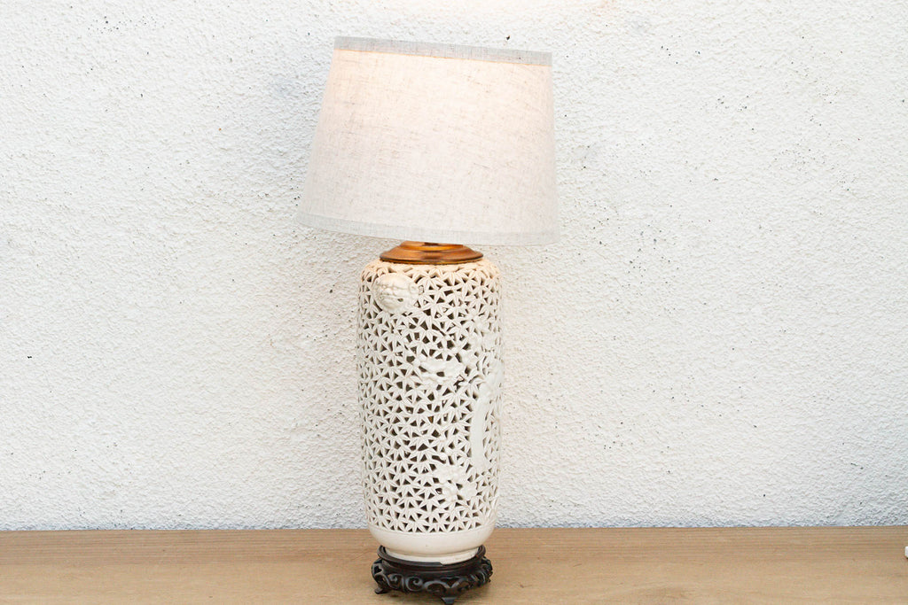 Alabaster White Lattice Bloom Porcelain Lamp