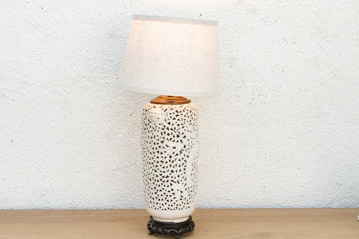 Alabaster White Lattice Bloom Porcelain Lamp