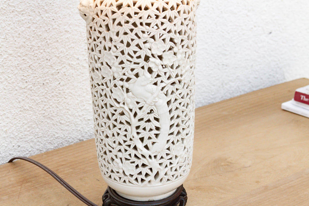 Alabaster White Lattice Bloom Porcelain Lamp