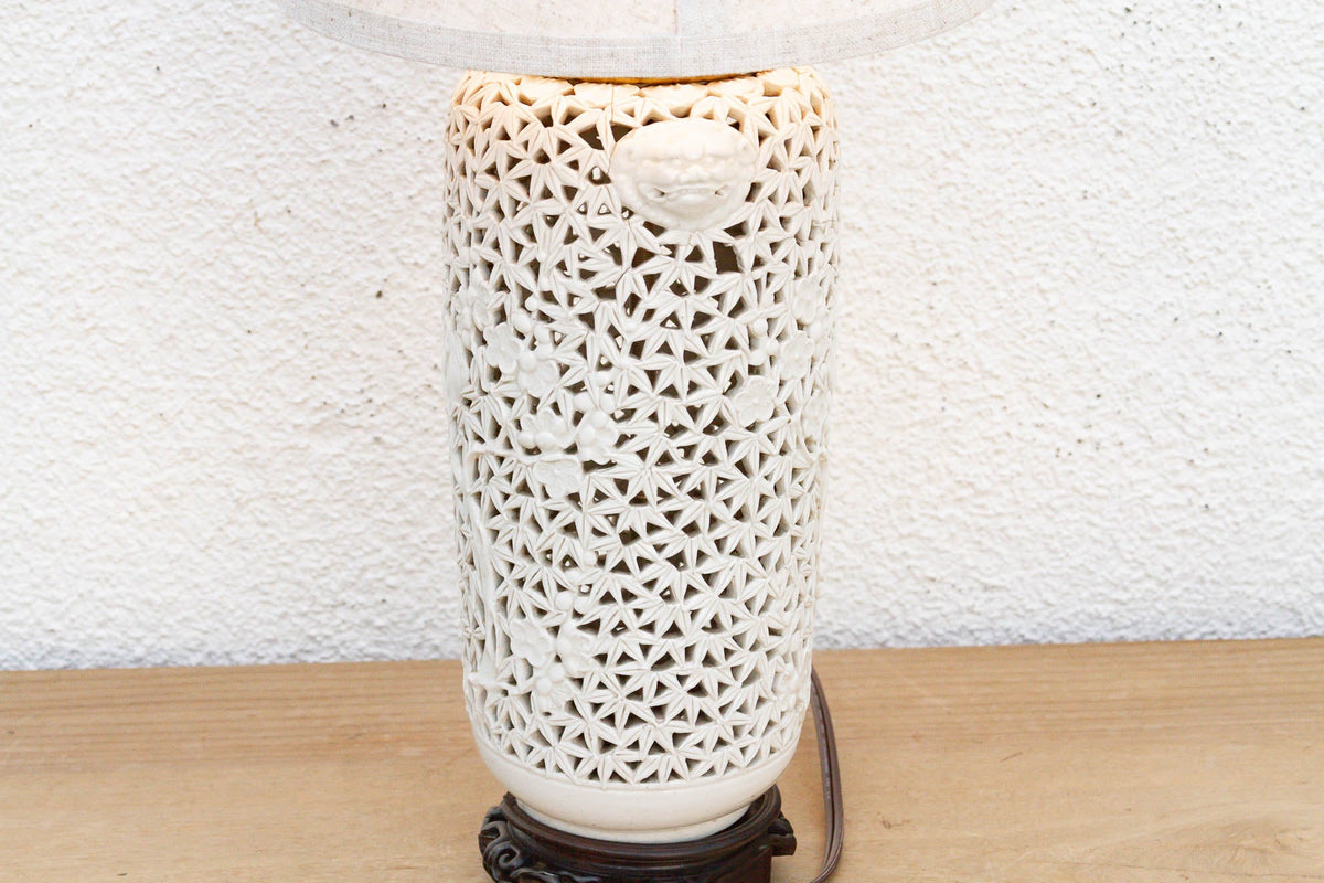 Alabaster White Lattice Bloom Porcelain Lamp