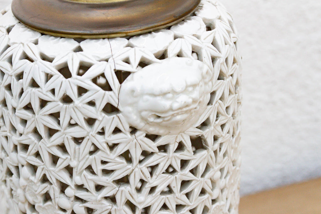 Alabaster White Lattice Bloom Porcelain Lamp