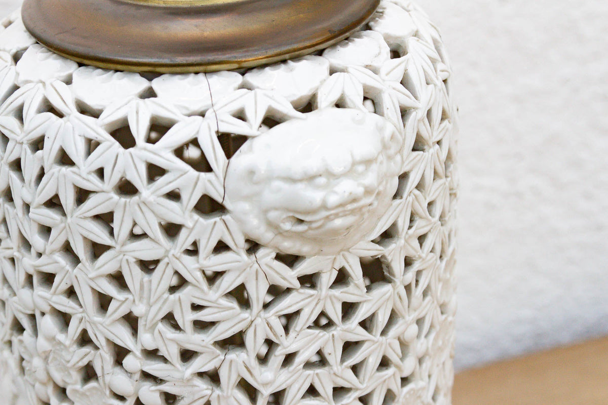 Alabaster White Lattice Bloom Porcelain Lamp