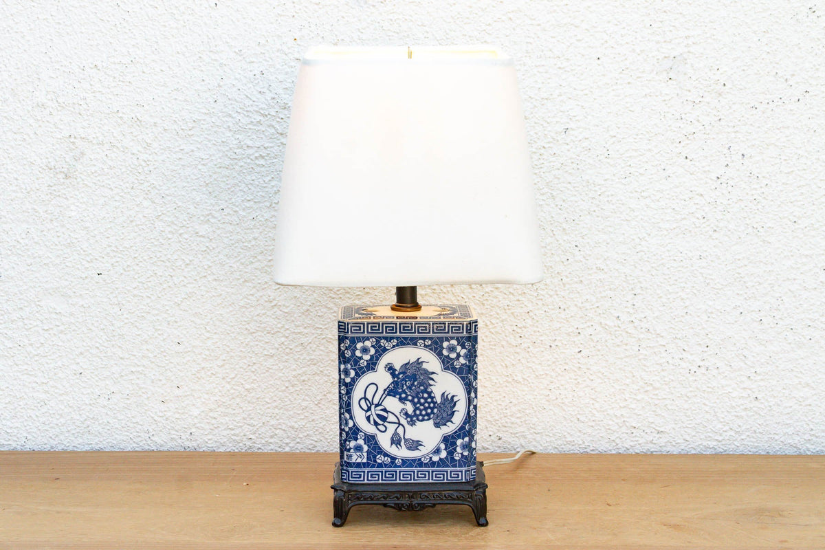 Antique Celestial Kirin Blue & White Petite Lamp