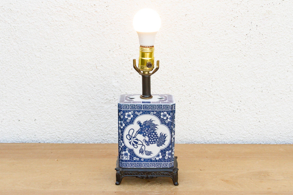 Antique Celestial Kirin Blue & White Petite Lamp