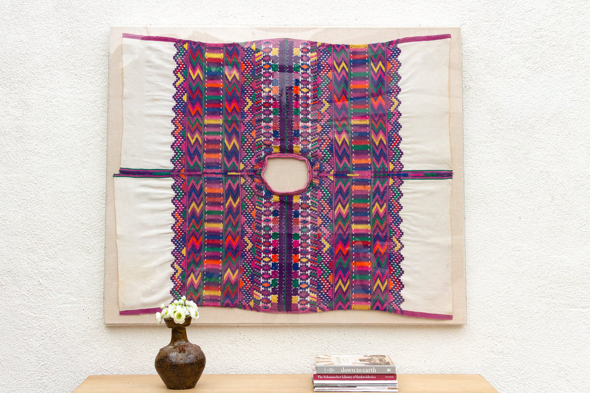 Monumental Framed Antique Hand-woven Huipil Art