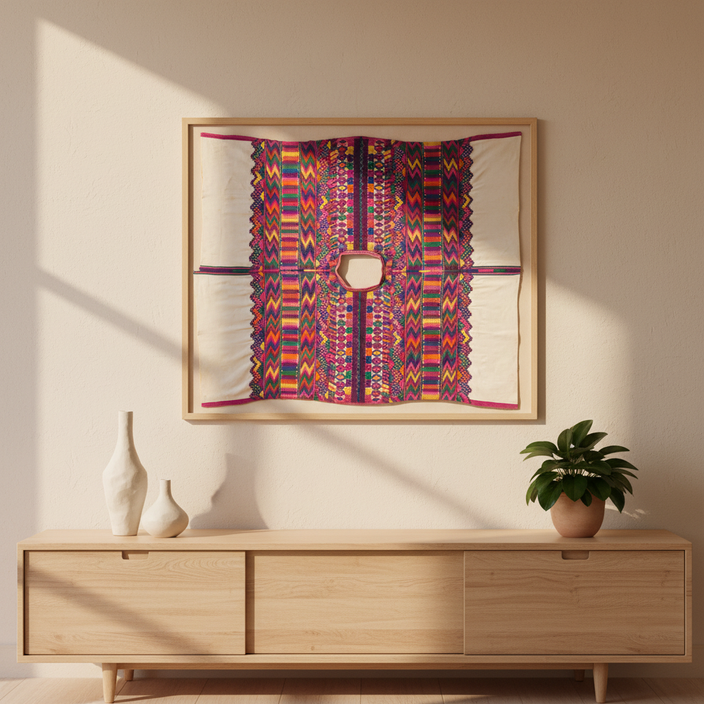 Monumental Framed Antique Hand-woven Huipil Art