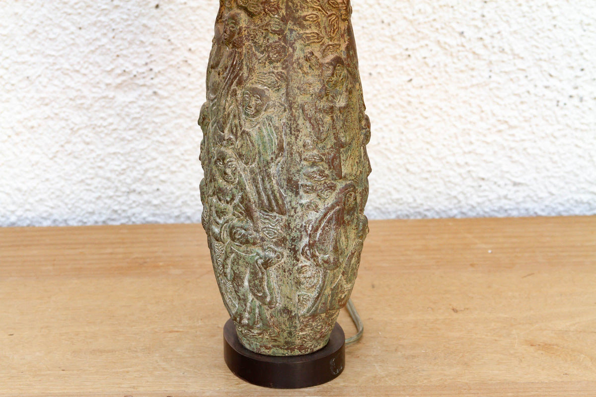 Antique Archaic Verdigris Bronze Lamp