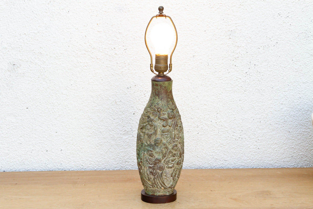 Antique Archaic Verdigris Bronze Lamp