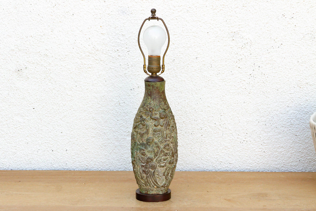 Antique Archaic Verdigris Bronze Lamp