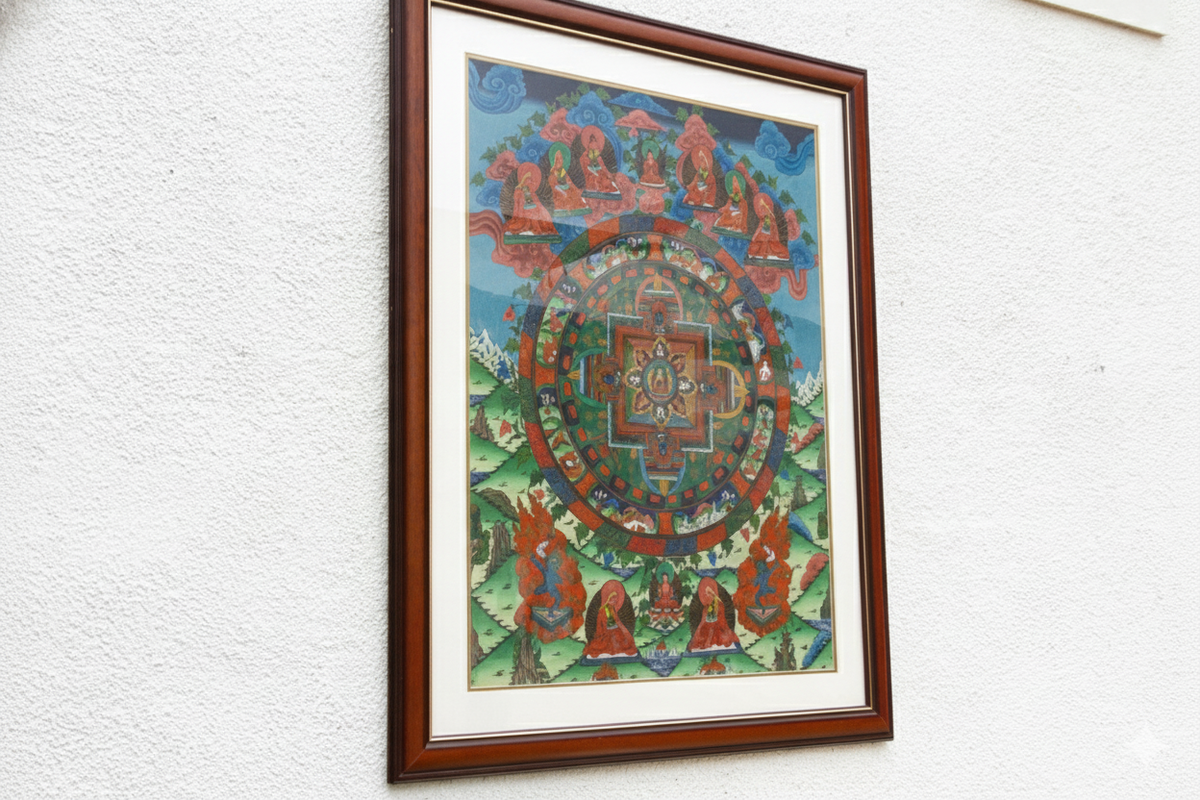 Framed Buddhist Mandala Tibetan Thangka