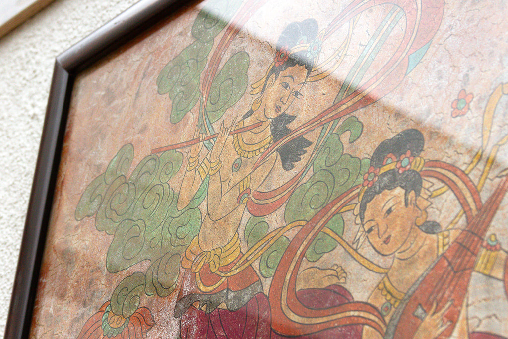 Framed Fresco Style Chinese Mural Fragment Art
