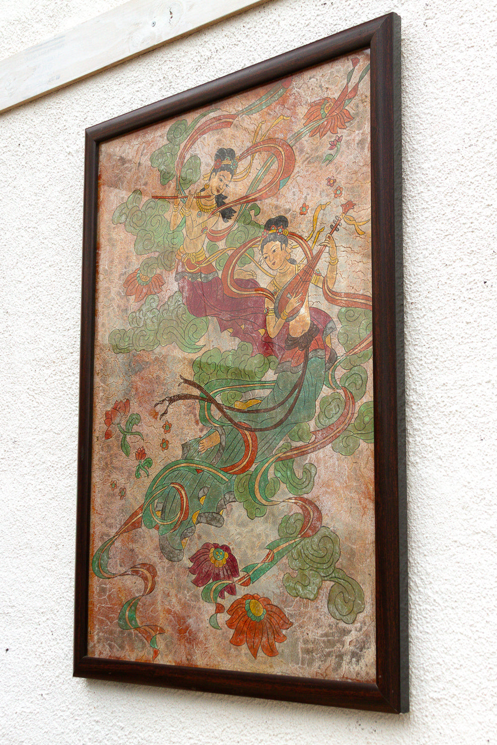 Framed Fresco Style Chinese Mural Fragment Art