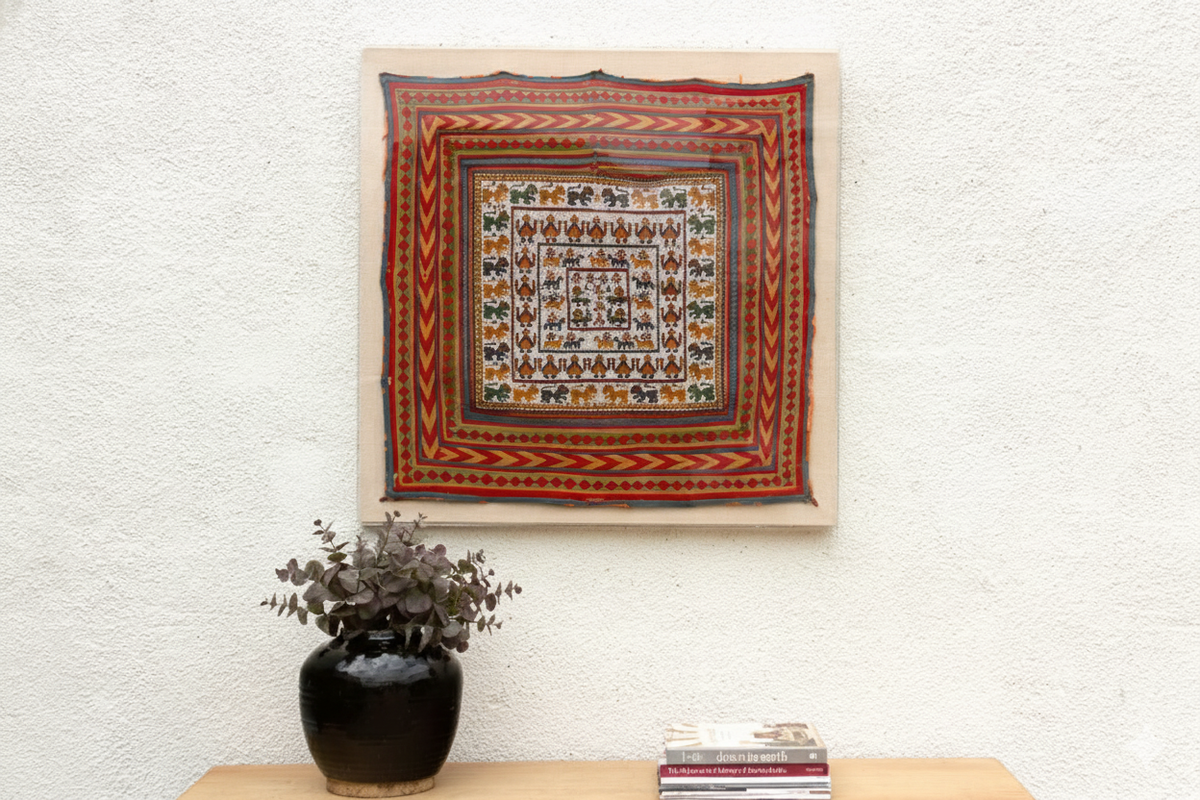 Framed Antique Figural Ceremonial Textile