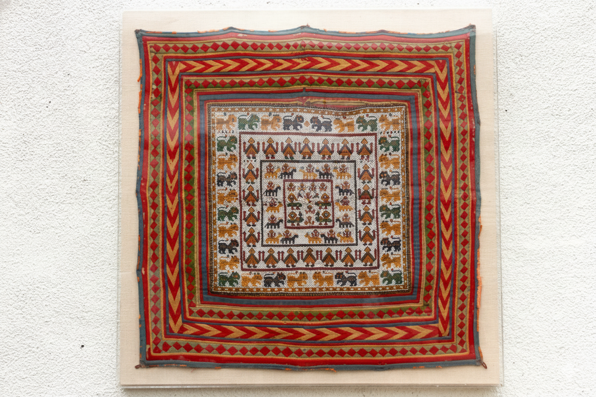 Framed Antique Figural Ceremonial Textile