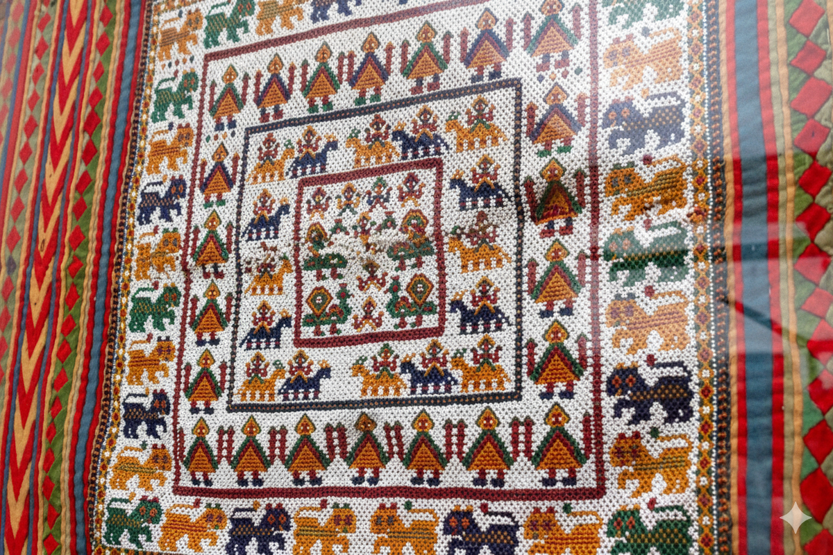 Framed Antique Figural Ceremonial Textile