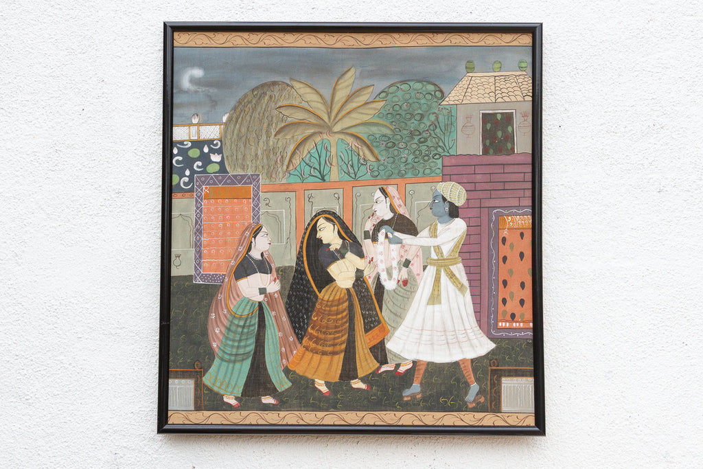 Framed Vintage Indian Night Scene Painting