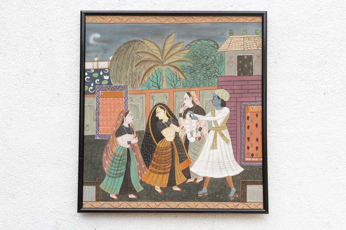 Framed Vintage Indian Night Scene Painting