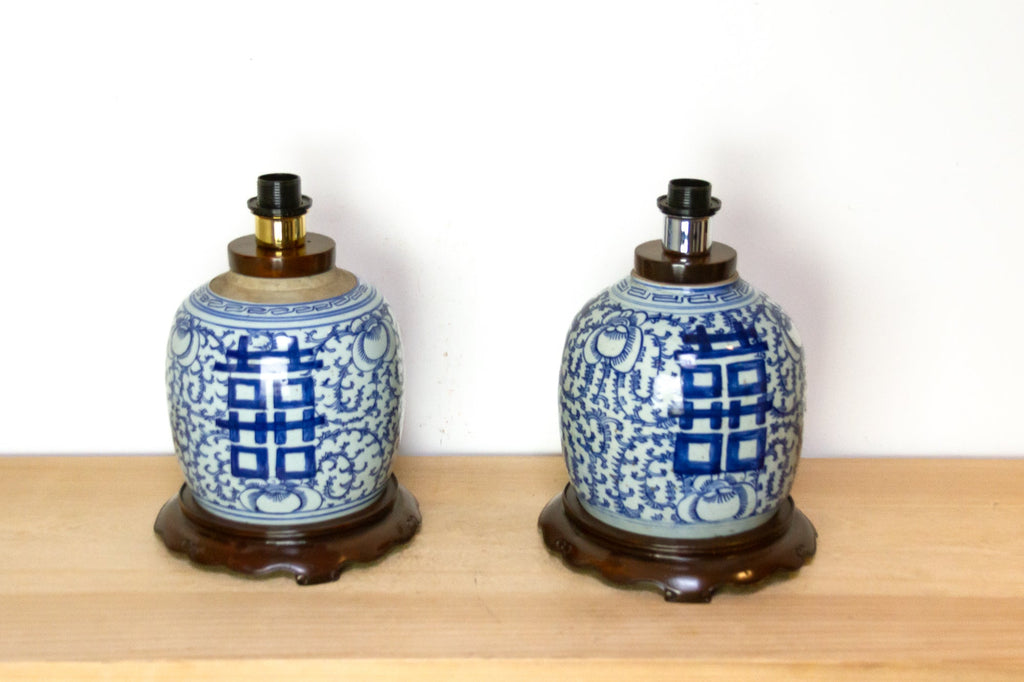 Pair of Vintage Blue & White Ginger Table Lamp