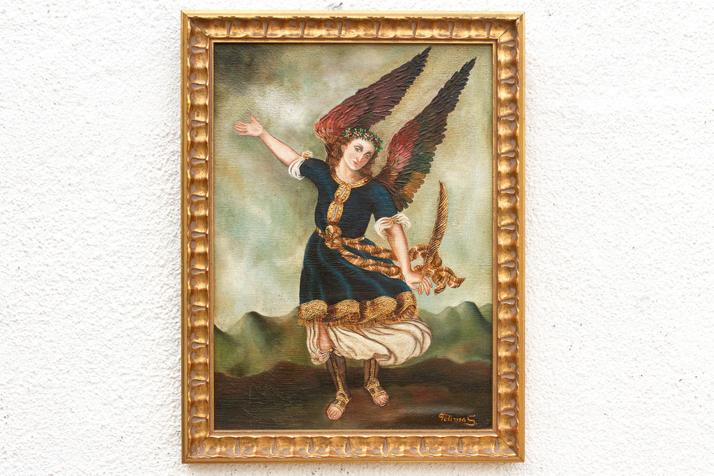 Framed Spanish Colonial Arcángel Arcabucero Oil Painting