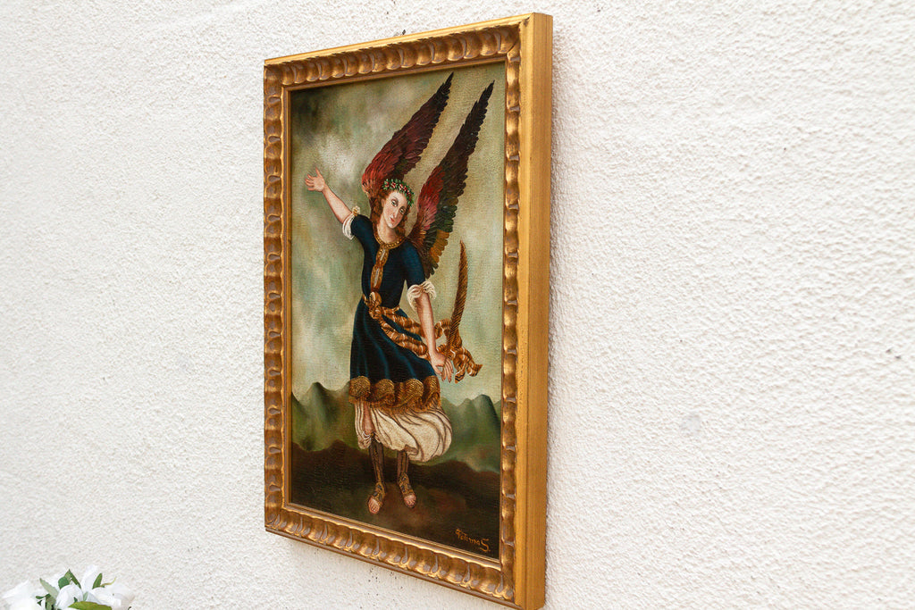 Framed Spanish Colonial Arcángel Arcabucero Oil Painting