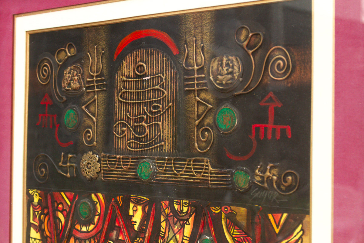 Mixed Media Tribal Indian Relief Art