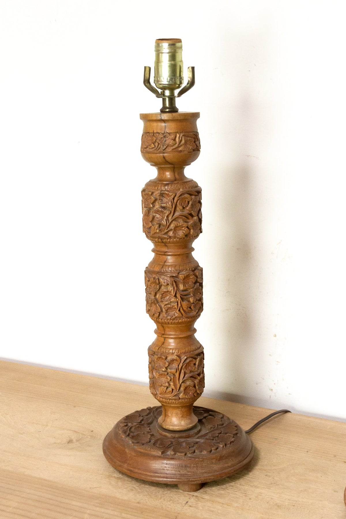 Pair of Hand-carved Kashmiri Wood Lamps