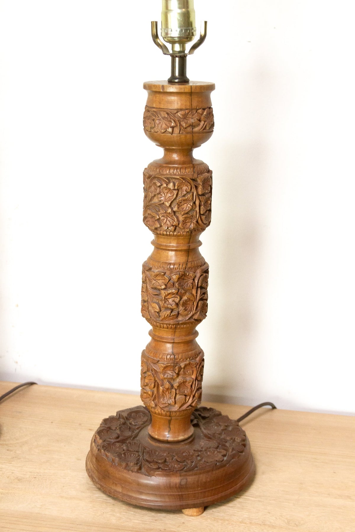 Pair of Hand-carved Kashmiri Wood Lamps