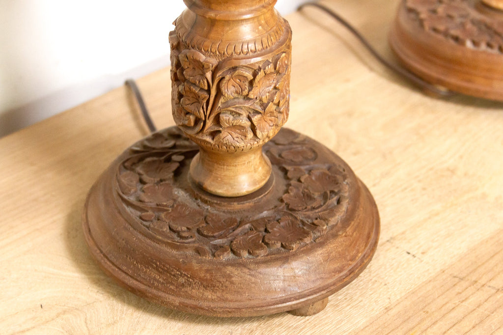 Pair of Hand-carved Kashmiri Wood Lamps