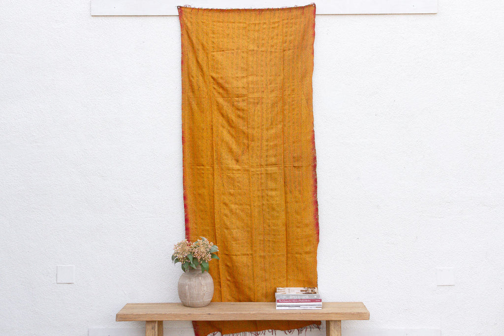 Saffron Silk Kantha Reversible Throw