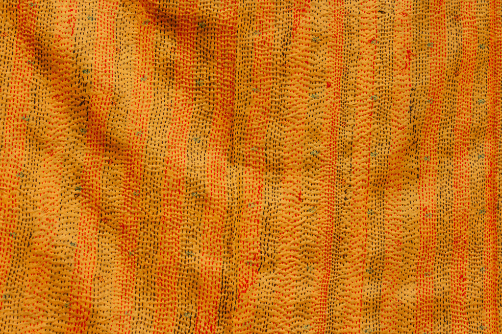 Saffron Silk Kantha Reversible Throw