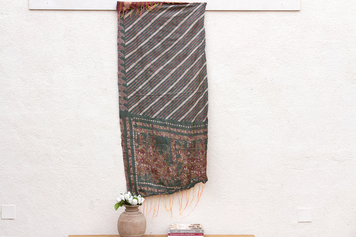 Floral Border Silk Kantha Reversible Throw