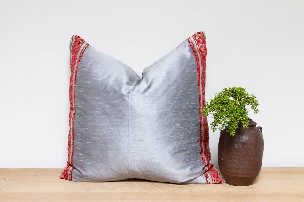 Cloudy Silver Festive Silk Euro Pillow Cover